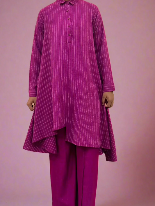 Pink Striped Kurti Set